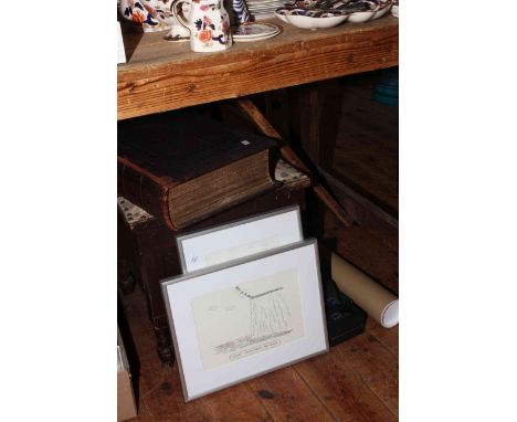 Stool commode, 19th Century Holy Bible, watches, prints, etc.