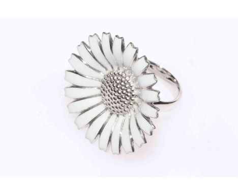 Georg Jensen silver and white enamel daisy ring.