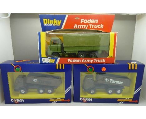 Two Corgi Tarmac Trucks and a Dinky Toys Foden Army Truck, 668, all boxed