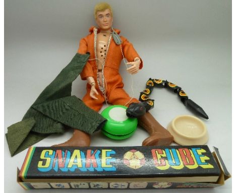 An Action Man figure, a Snake Cube toy and a yo-yo