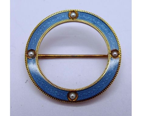A 14ct gold, enamel and seed pearl brooch, weight 2.9g