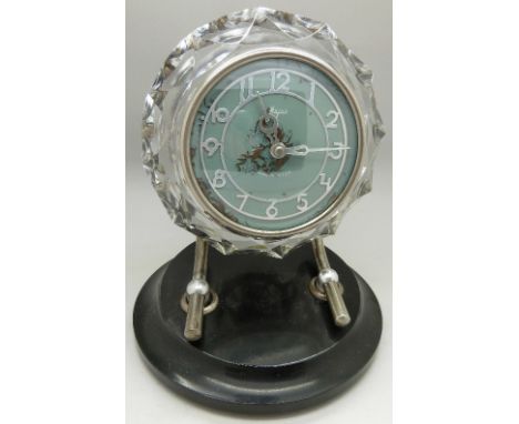 A Majak mantel clock with Bakelite base, made in USSR, dial a/f, height 20cm