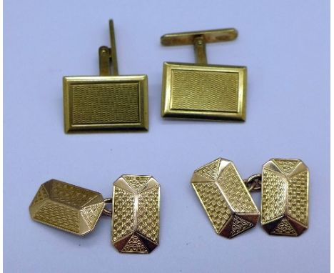 Two pairs of 9ct gold cufflinks, weight 12.6g