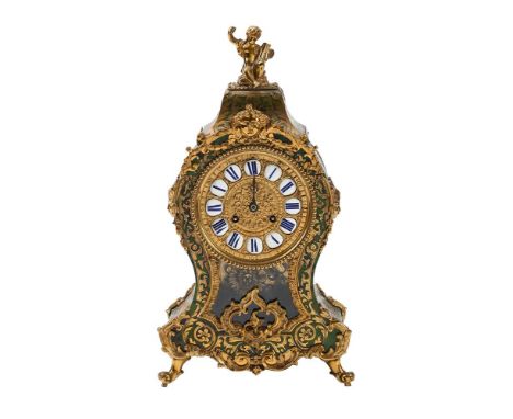 A FRENCH GILT METAL MOUNTED MANTEL CLOCK  19TH CENTURY, VINCENT  With eight-day bell striking movement, the dial with enamel 