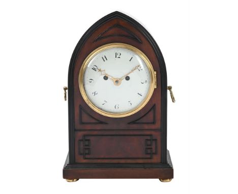 Y A MAHOGANY MANTEL CLOCK  COMPRISING 19TH CENTURY AND LATER ELEMENTS    The lancet case with ebony mouldings, now fitted wit