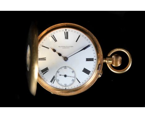 AN EDWARD VII HALF HUNTER THREE QUARTER PLATE LEVER POCKET WATCH BY MAPPIN AND WEBB, in 18ct gold, signed English keyless jew