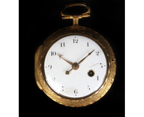 A MID 18TH CENTURY OPEN FACED VERGE POCKET WATCH BY CONYERS DUNLOP, LONDON in gilt base metal, signed gilt brass fusee moveme