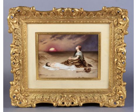 A KPM PORCELAIN RECTANGULAR PLAQUE, depicting Hagar and Ishmae in the desert by R Werlich after E K Liska, 18cm x 25cm, impre
