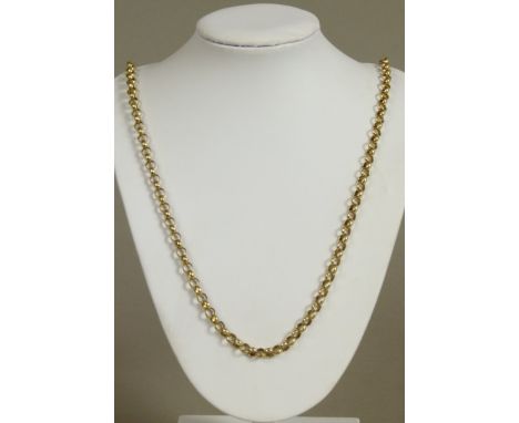 A NECK CHAIN IN 9CT GOLD, belcher links with bolt ring fastener, approximate length 61cm, approximate weight 23gm 