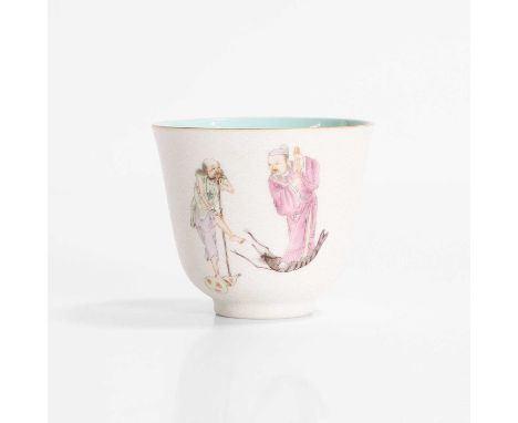 A Chinese famille rose wine cup, Daoguang (1821-1850), the rounded sides rising from a circular foot to a slightly flared rim