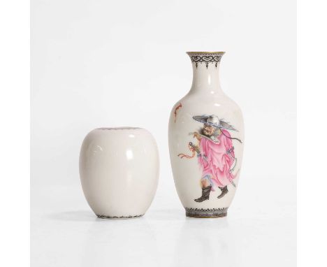 A Chinese famille rose vase, Republic period (1912-1949), of tapering form, painted with Zhong Kui, the reverse inscribed, wi