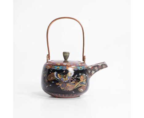 A Japanese cloisonné teapot, Meiji period (1868-1912), in the style of Namikawa Yasuyuki, decorated with precious objects, 15