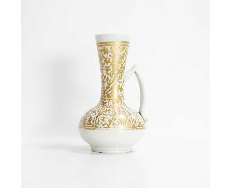 An Ottoman gilded opaline-glass ewer, late 18th/early 19th century, the squat body on a short foot, with a tapered, flared ne