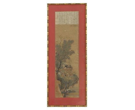 A Chinese gouache painting, 19th-20th century, painted with Li Tieguai and He Xiangu, inscribed, ink and colour on paper, 92 