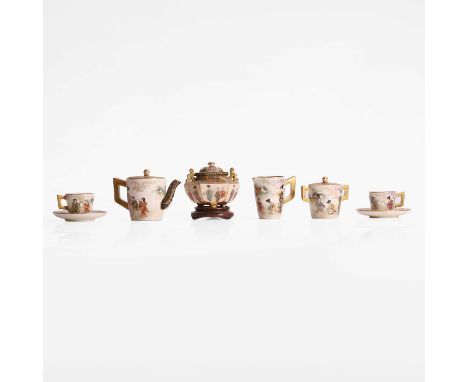 A collection of Japanese Satsuma ware, Meiji period (1868-1912), a miniature tea set, comprising a teapot, a milk jug, a suga