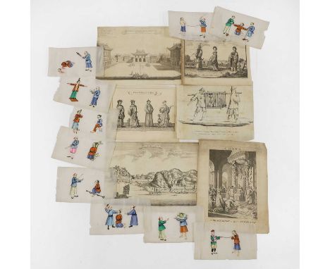 A group of paintings and prints on Chinese subjects, including six Western prints of Chinese ports, ten late Qing prints of t