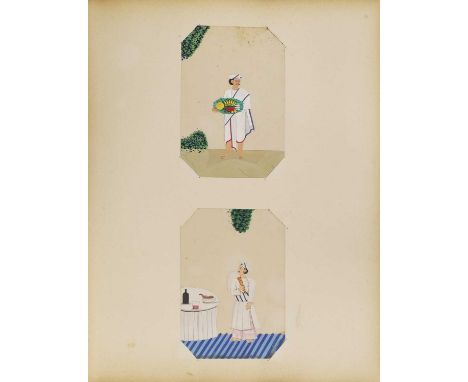 An album of Indian paintings on mica, late 19th century, comprising nineteen paintings depicting various tradesmen, men on ho
