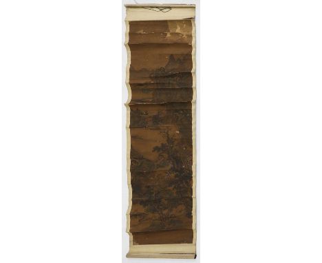 A group of four Chinese and Japanese scrolls, 19th/20th century, including:a handscroll depicting a river running through a g