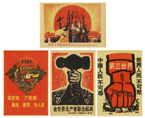A collection of four Chinese Cultural Revolution posters, 20th century, comprising one with 'Power is from gun' slogan, one w