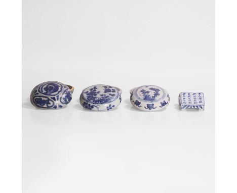 A collection of Chinese blue and white boxes, comprising:one in the Kraak style, Wanli (1573-1620), the centre painted with a
