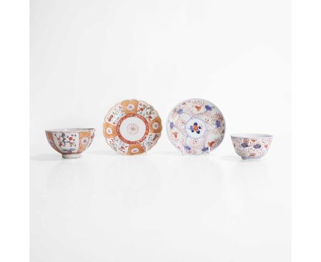 Two pairs of Chinese export cups and saucers, 18th century, for the Japanese market, comprising one pair of Chinese Imari and