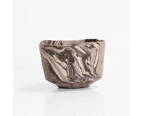 Takahiro Kondo (Japanese, b.1958), a 'Tsunami' bowl, polychrome porcelain in marbled tones of grey and black with silver mist