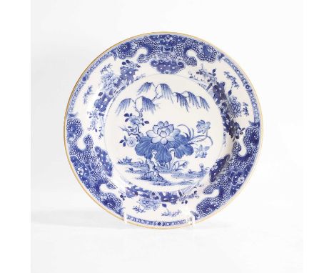 A Chinese blue and white plate, 18th century, of circular form, painted with a lotus pond, 23.5cm diameterProvenance: From th