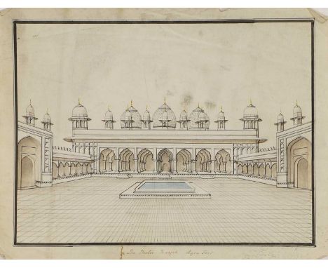 Company School, 19th century, an architectural drawing of the Pearl Mosque in the Red Fort, ink and watercolour on paper, ins