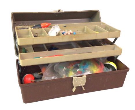 FISHING TACKLE BOX, containing minnows, lures, floats and weights