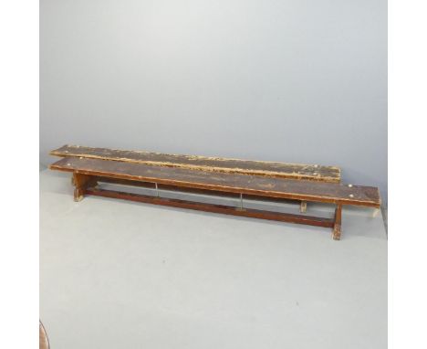 A pair of vintage school gymnasium benches, 267cmx31x26cm 