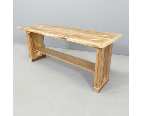 A modern rustic pine bench / two-tier low table. 94x40x33cm. 