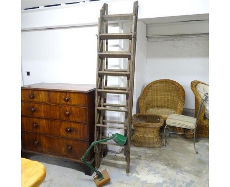 A vintage extending step ladder, and a bench light (2). 