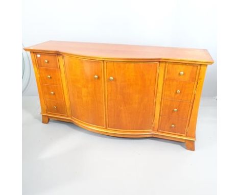 A mahogany bow front sideboard with 4 cupboard doors and 2 small drawers, 165x85x52cm, another sideboard with single drawer a