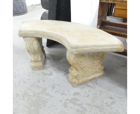 A modern concrete three section curved garden bench. 102x32x42cm 