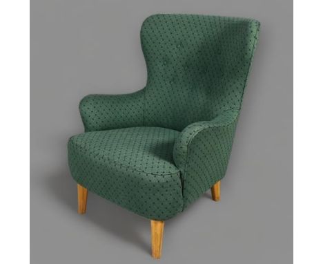 Theo Ruth, a mid-century wing armchair for Artifort, with later green fabric upholstery, height 91cm Good condition, re-uphol