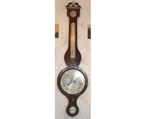 Nineteenth century mahogany wheel barometer by A. Tacchi, Bedford, together with a faux marble mantel clock and a nineteenth 