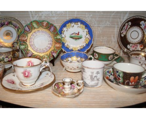 Good collection of nineteenth century porcelain tea cups and saucers including Spode, Minton, Worcester and others  CONDITION