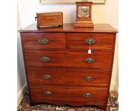 Regency mahogany chest of two short and three long drawers with oval brass handles, on bracket feet, 110cm wide 