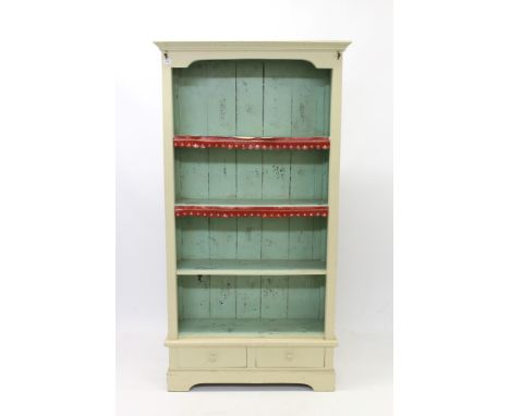 Cream painted open bookcase with two drawers below on bracket feet, 94cm wide x 181cm high CONDITION REPORT re-painted - appe