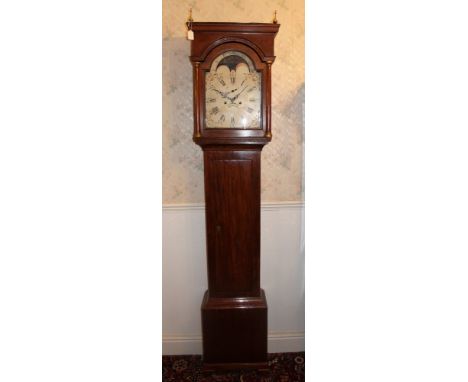 George III longcase clock with arched painted dial signed James Danell, Romney, with moon phase aperture, in oak and mahogany