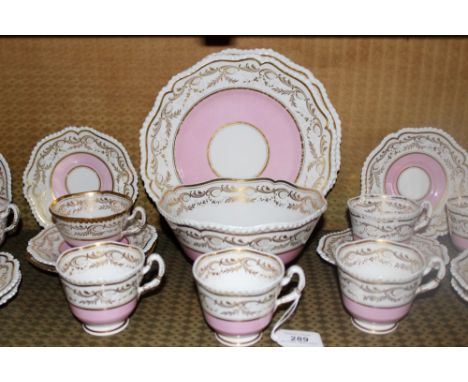 Early nineteenth century Worcester Flight Barr and Barr teaset with gilt and pink borders - 29 pieces  CONDITION REPORT Two l