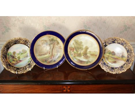 Pair of nineteenth century Royal Worcester painted porcelain cabinet plates painted with the Haywain and scene of a woodman, 