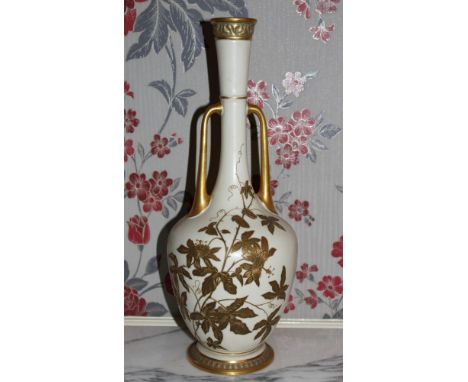 Royal Worcester blush ivory two handled vase with trailing gilt Passion flower ornament, 39cm high  CONDITION REPORT Good ove