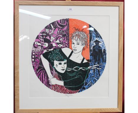*Rigby Graham (1931 - 2015), signed limited edition linocut - Thespians, 1 / 27, in glazed frame, 65cm x 64cm