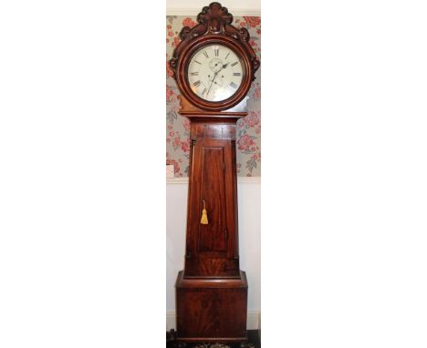 Nineteenth century mahogany Scottish longcase clock, the circular enamel dial signed W. Douglas, Holytown, with twin chain mo