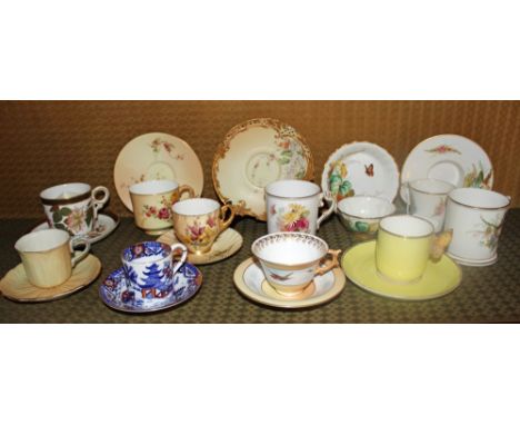 Collection of Victorian and later Royal Worcester cabinet cups and saucers, predominantly hand painted - 21 pieces  CONDITION