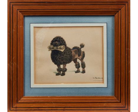 Charles-Fernand de Condamy (circa 1855 - 1913), watercolour - Un caniche portrait un Rouleau de musique, signed, 12 x 16cm, f