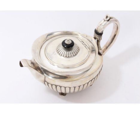 George III silver teapot by William Burwash &amp; Richard Sibley (London 1809), hinged cover with engraved armorial of semi-f