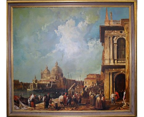 Graham R. Barkley large oil on canvas after Canaletto - The Santa Maria della Salute, Venice, in gilt frame, 121cm x 135cm