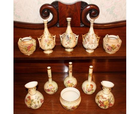 Collection of Royal Worcester blush ivory vases of various forms, the tallest 17cm (11)  CONDITION REPORT Pair vases fluted b